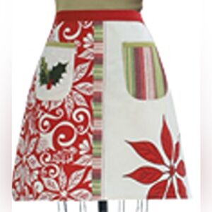 NWT H1011 women’s apron 1/2 hostess poinsettia Christmas